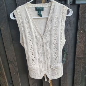 Ralph Lauren Cream Knit Top with Tie Waist